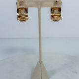 Hammered Triple Pearl Squared Hoop Earrings