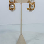 Hammered Triple Pearl Squared Hoop Earrings
