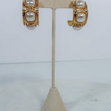 Hammered Triple Pearl Squared Hoop Earrings