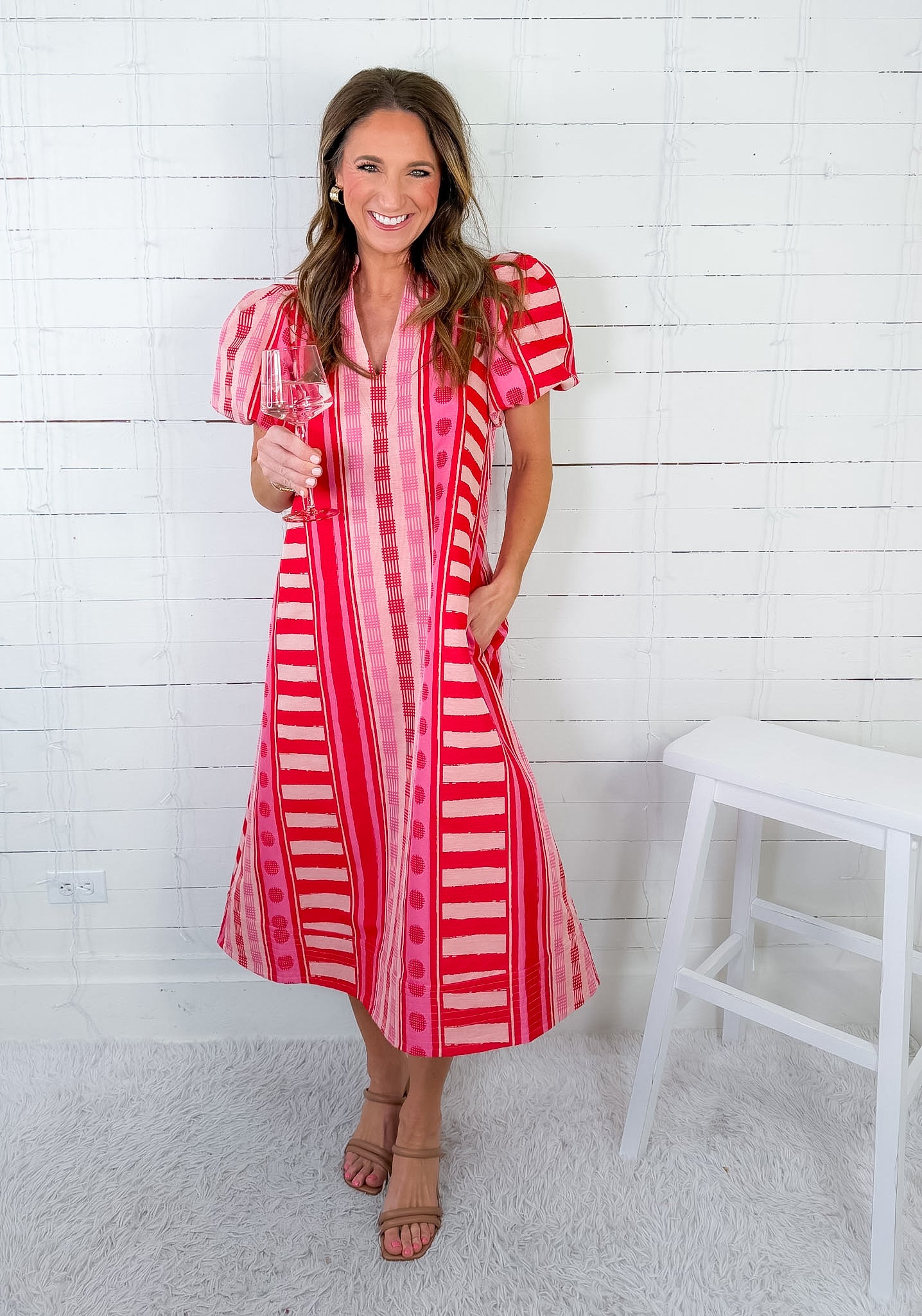 Hampton Peach Jubilee Midi Dress Emily Mccarthy