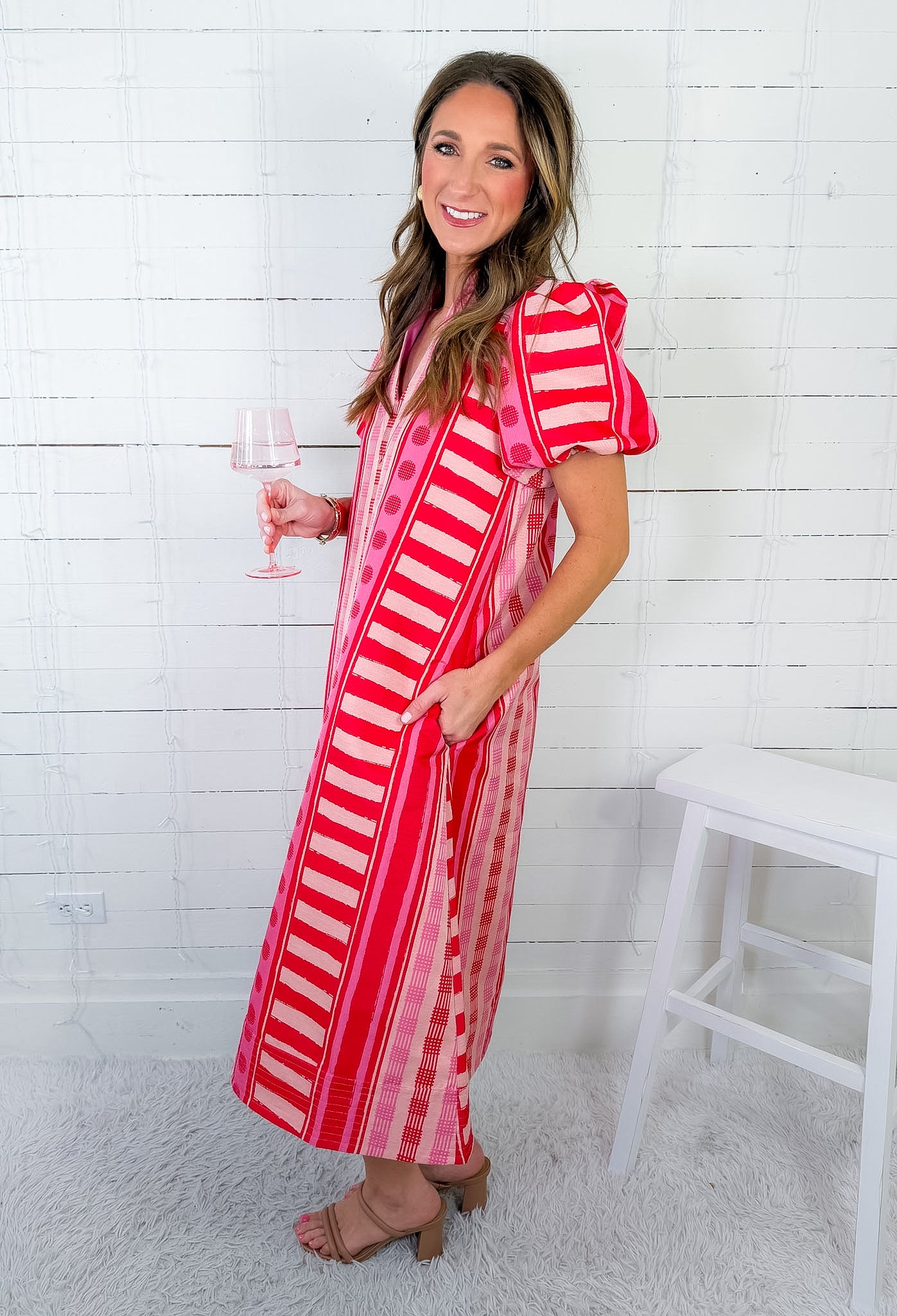 Hampton Peach Jubilee Midi Dress Emily Mccarthy