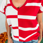 Hannah Crimson + White Sweater Vest Mary Square 