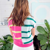 Hannah Mint + Pink Stripe Sleeveless Sweater Mary Square