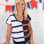 Hannah Navy + Orange Sweater Vest Mary Square