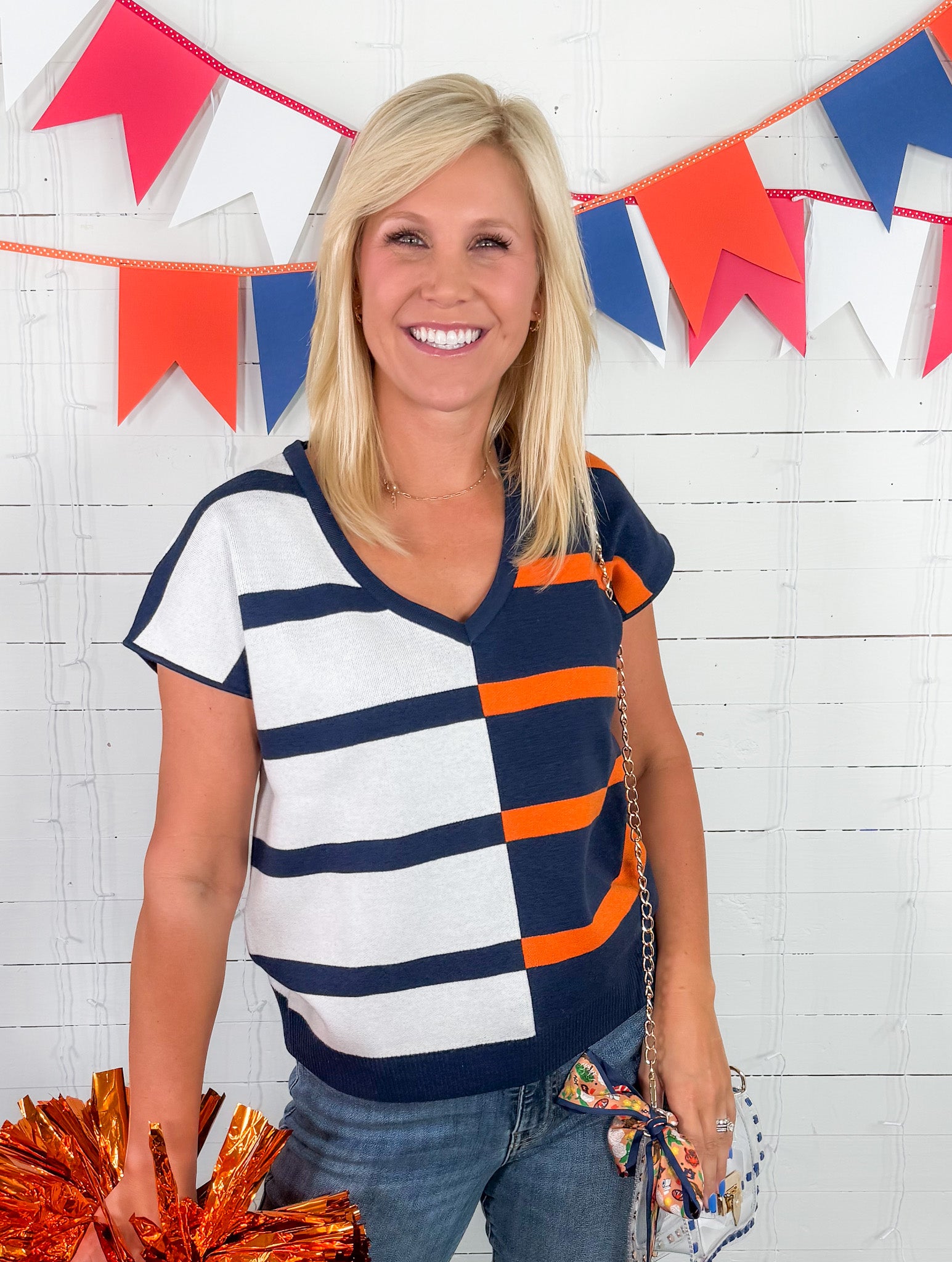 Hannah Navy + Orange Sweater Vest Mary Square