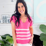 Hannah Pink + White Stripe Sleeveless Sweater Mary Square