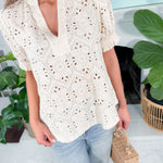 Harden Cream Eyelet Top THML