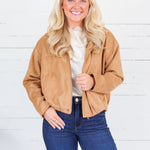 Hargett Camel Faux Suede Bubble Hem Jacket Skies are Blue