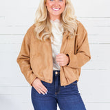 Hargett Camel Faux Suede Bubble Hem Jacket Skies are Blue