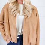 Hargett Camel Faux Suede Bubble Hem Jacket Skies are Blue