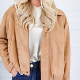 Hargett Camel Faux Suede Bubble Hem Jacket Skies are Blue