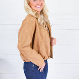 Hargett Camel Faux Suede Bubble Hem Jacket Skies are Blue