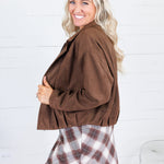 Hargett Chocolate Faux Suede Bubble Hem Jacket Skies are Blue