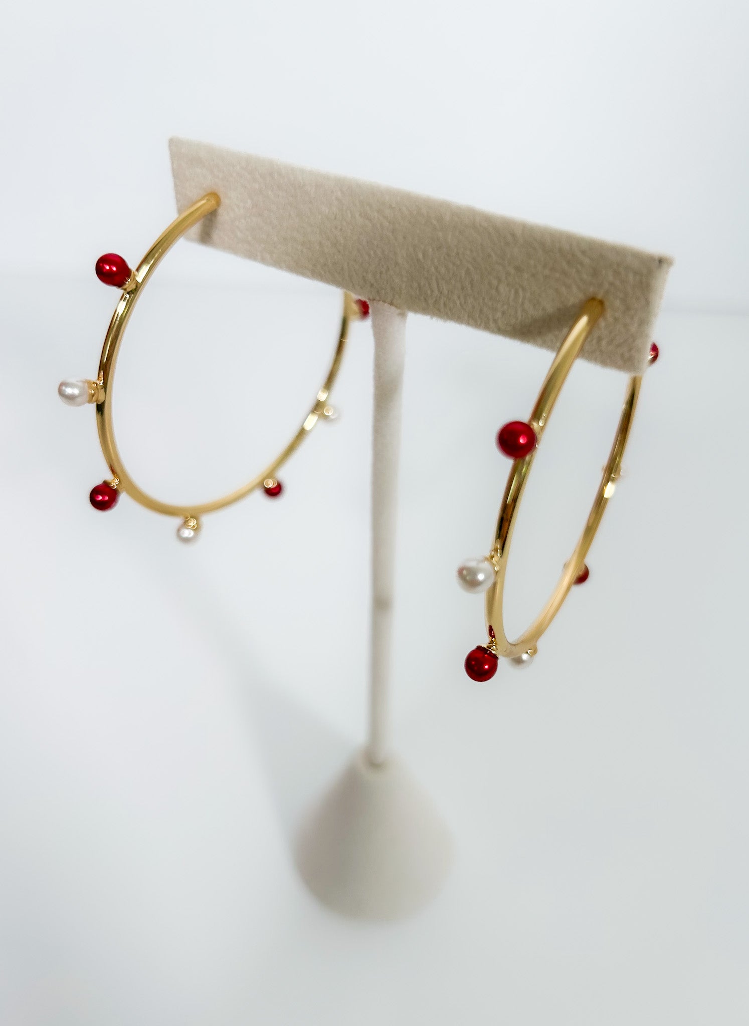 Harlow Crimson + White Dotted Hoop Earrings Mary Square