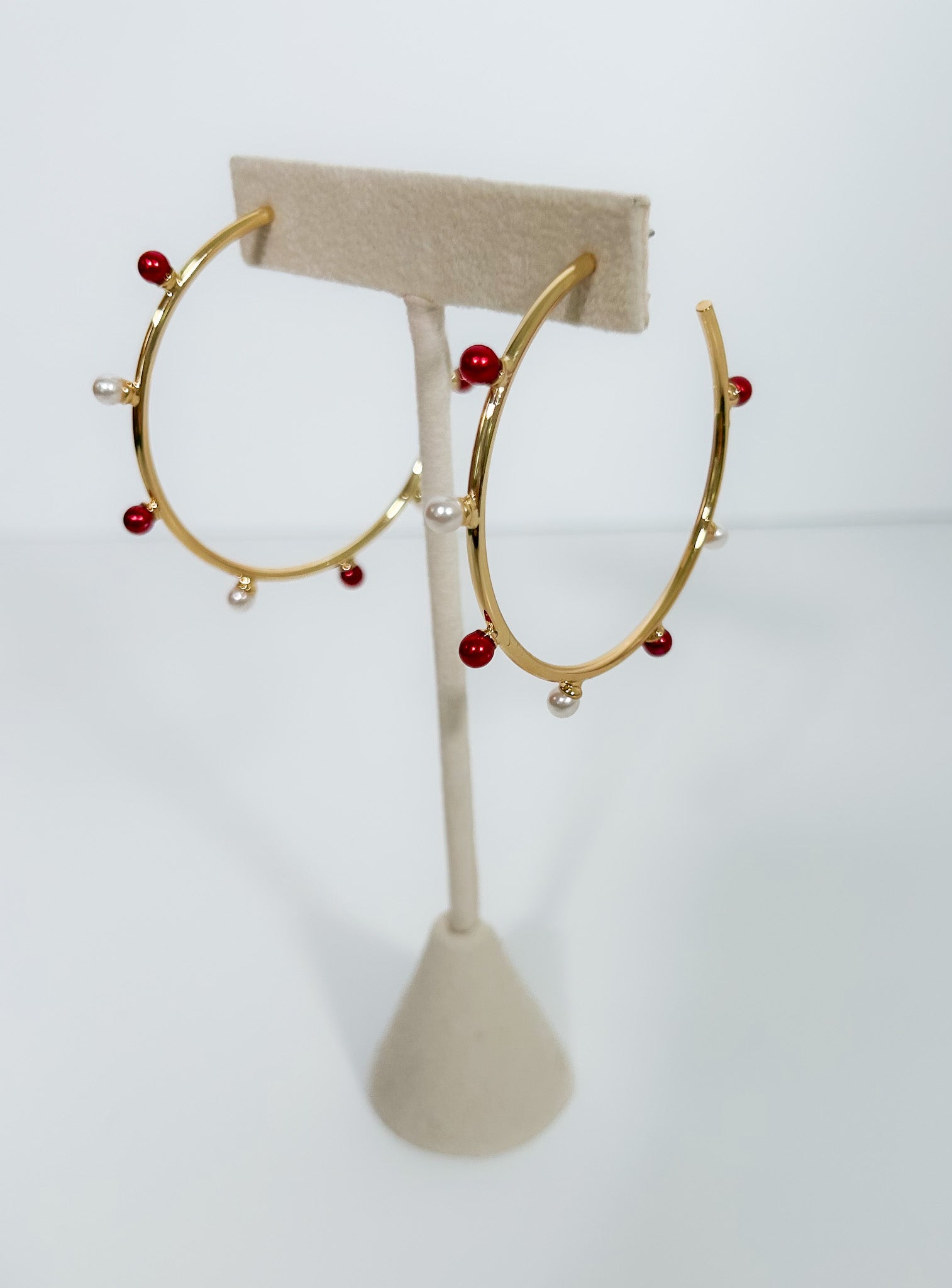Harlow Crimson + White Dotted Hoop Earrings Mary Square