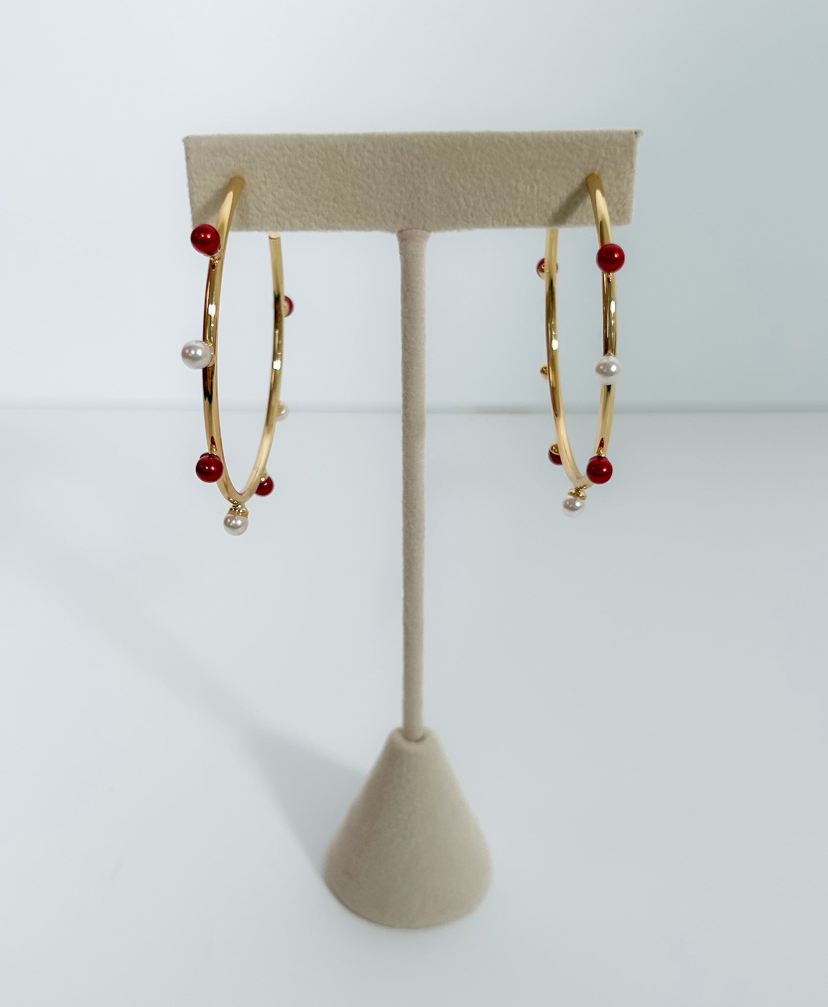 Harlow Crimson + White Dotted Hoop Earrings Mary Square