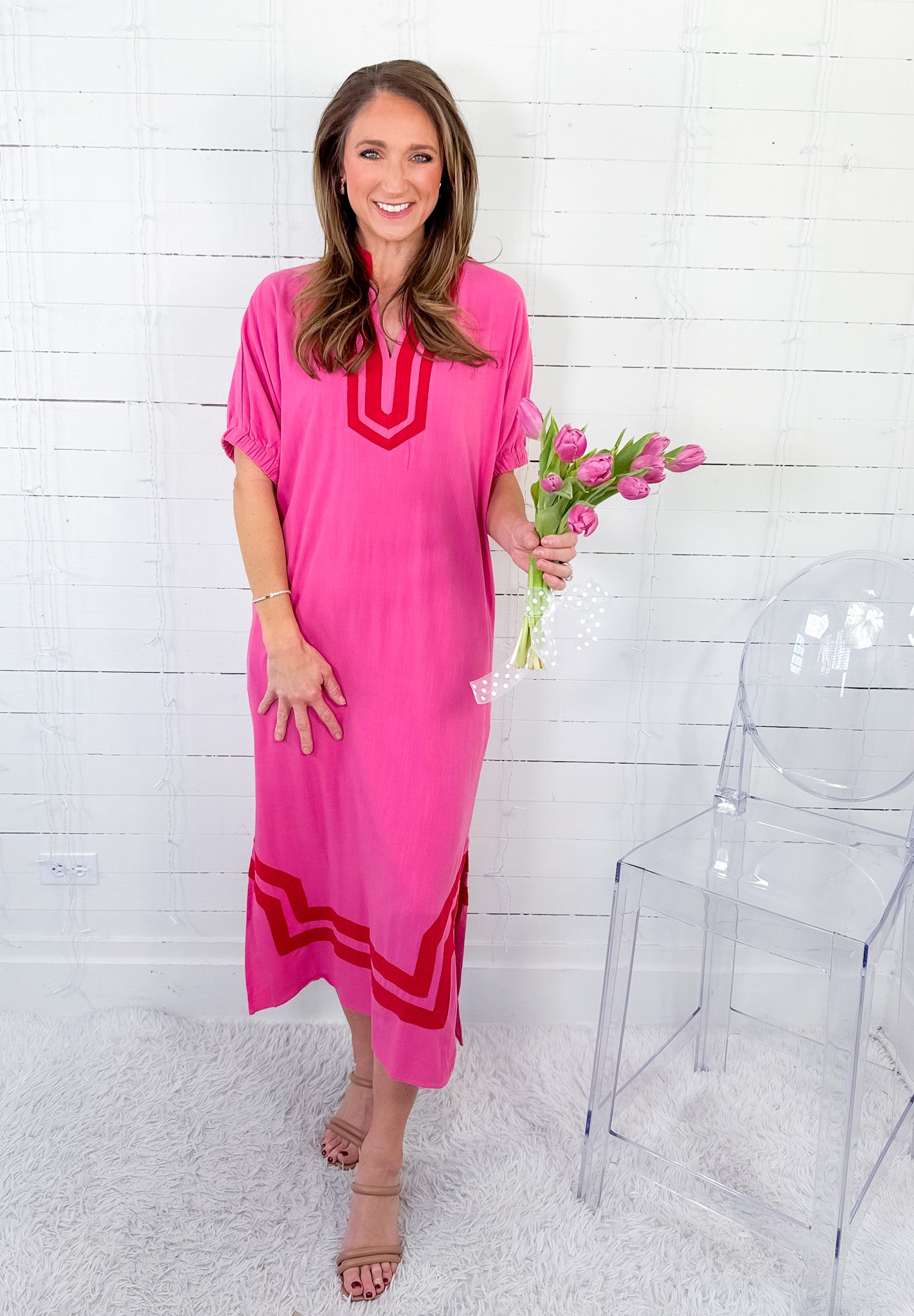 Harper Bubble Gum Shift Maxi Dress Entro