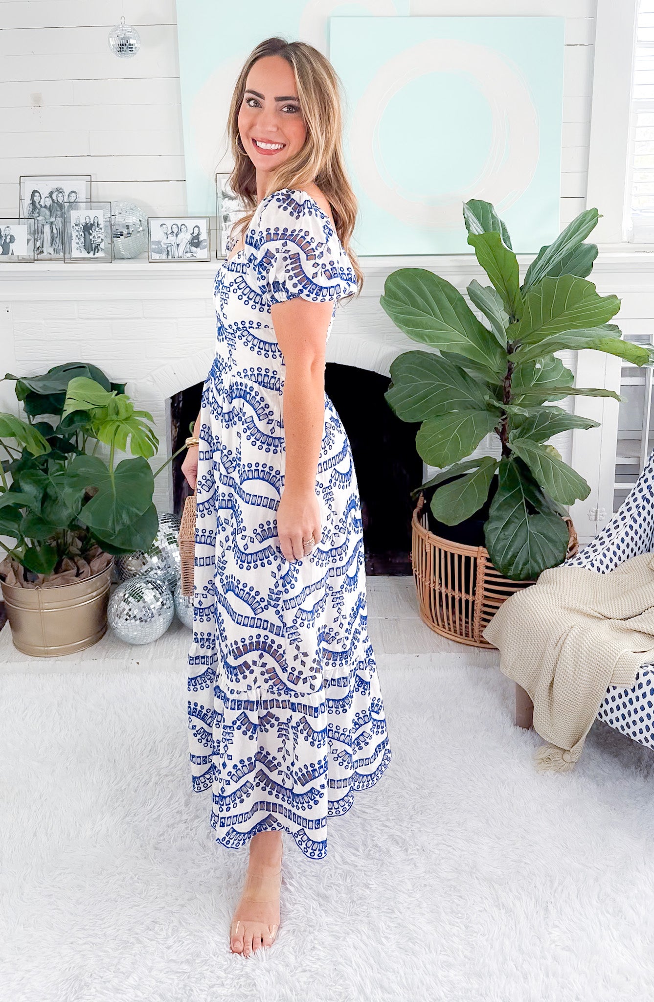 Harrison Blue + White Eyelet Maxi Dress