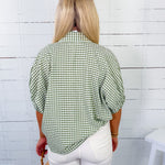 Hawkins Matcha Gingham Split Neck Top Entro