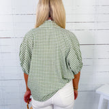 Hawkins Matcha Gingham Split Neck Top Entro