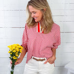 Hawkins Red Gingham Split Neck Top Entro
