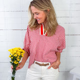 Hawkins Red Gingham Split Neck Top Entro