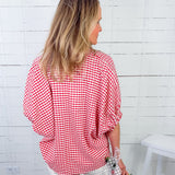 Hawkins Red Gingham Split Neck Top Entro
