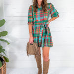 Hazel Forest Plaid Mini Dress Briton Court