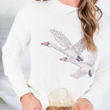 Headed South Geese White Sweater Le Lis