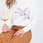Headed South Geese White Sweater Le Lis