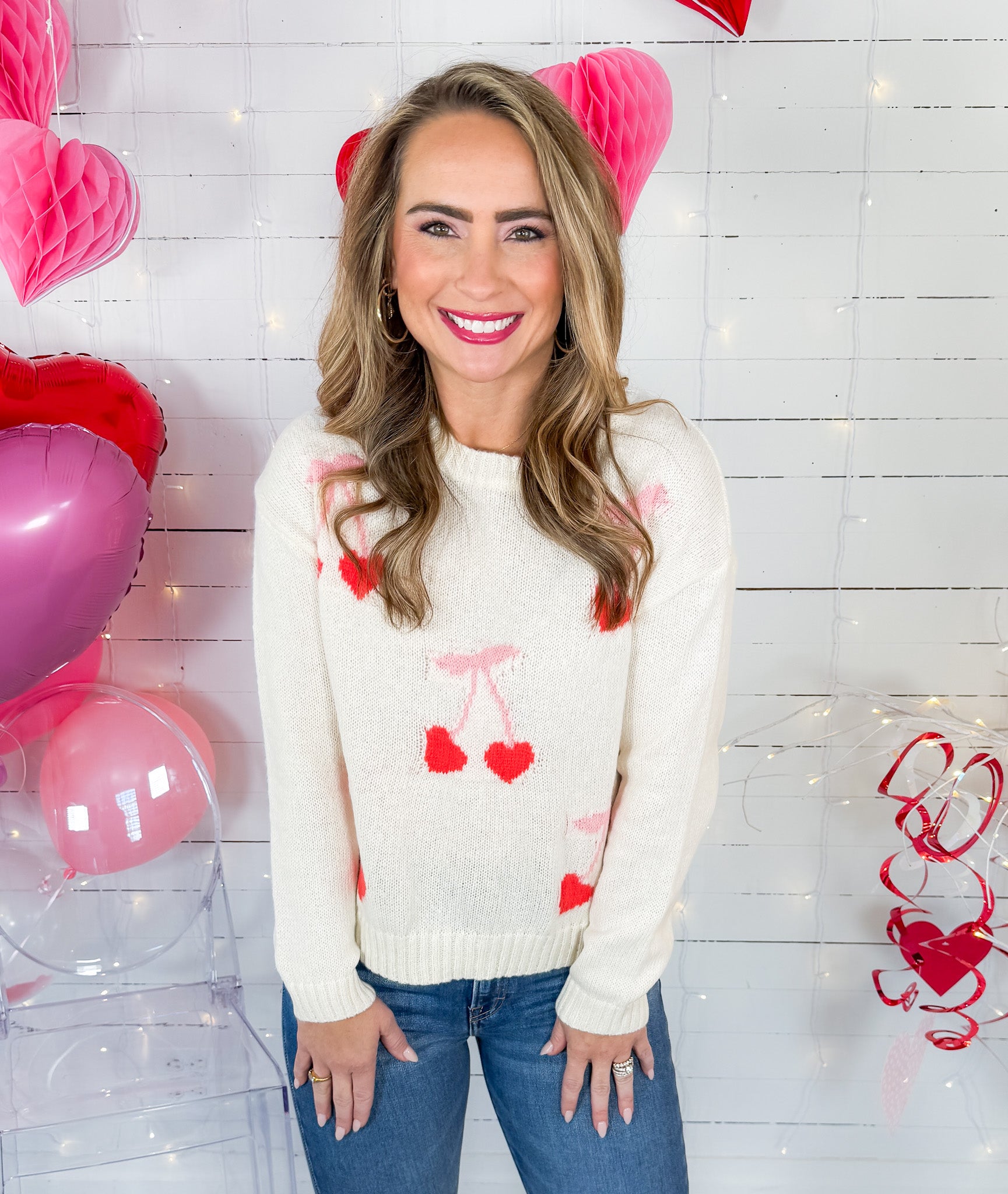 Heart Cherry Ivory Sweater