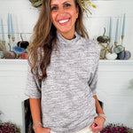 Heather Grey Button Neck Knit Top BOBI