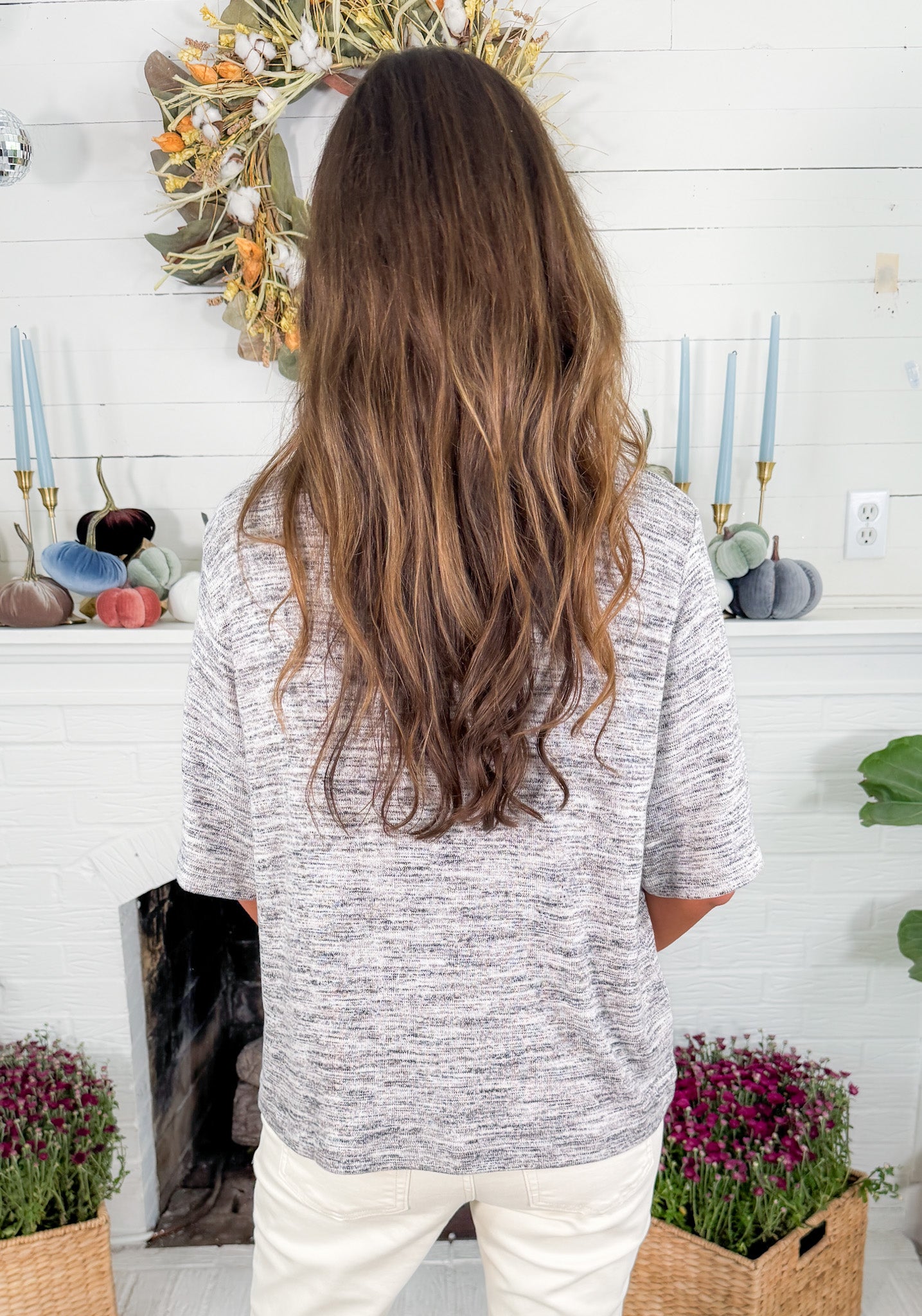 Heather Grey Button Neck Knit Top BOBI