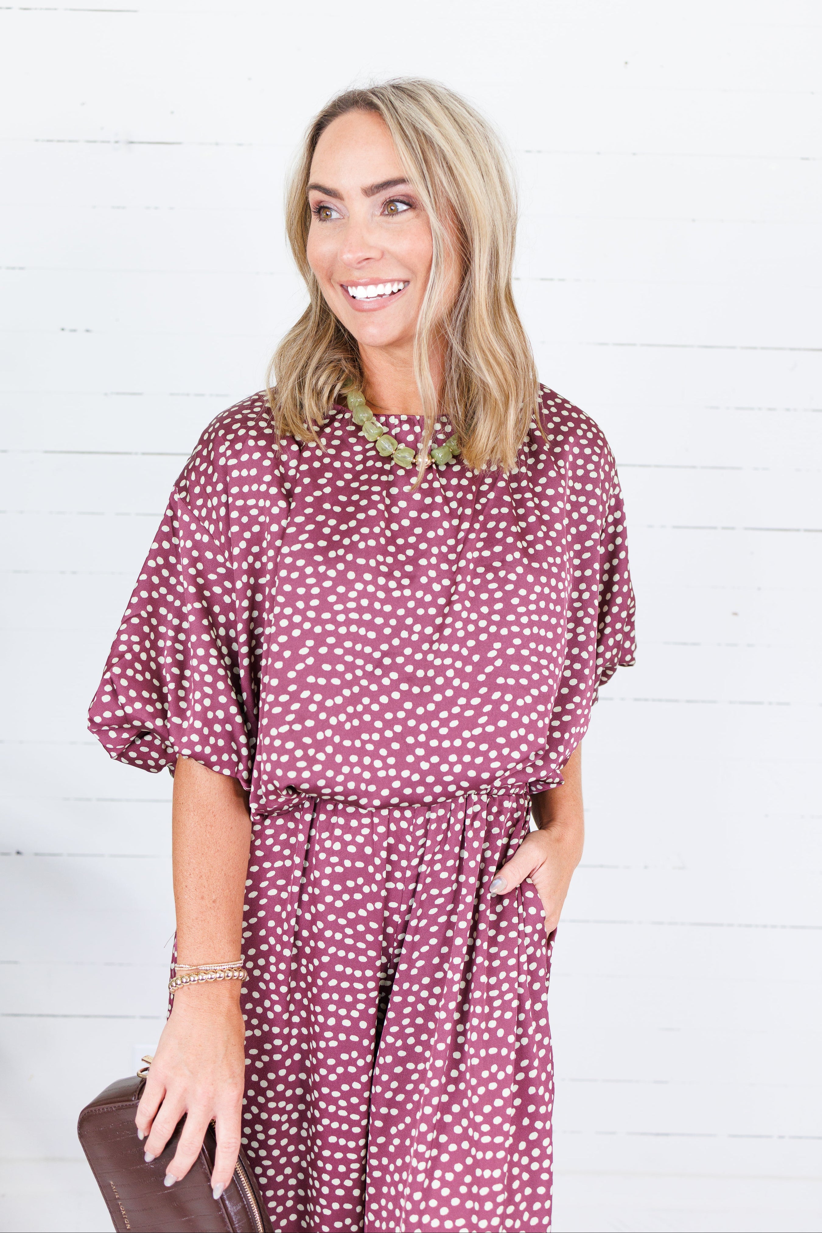 Heather Burgundy Dotty Cropped Bubble Top Glam