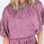 Heather Burgundy Dotty Cropped Bubble Top Glam