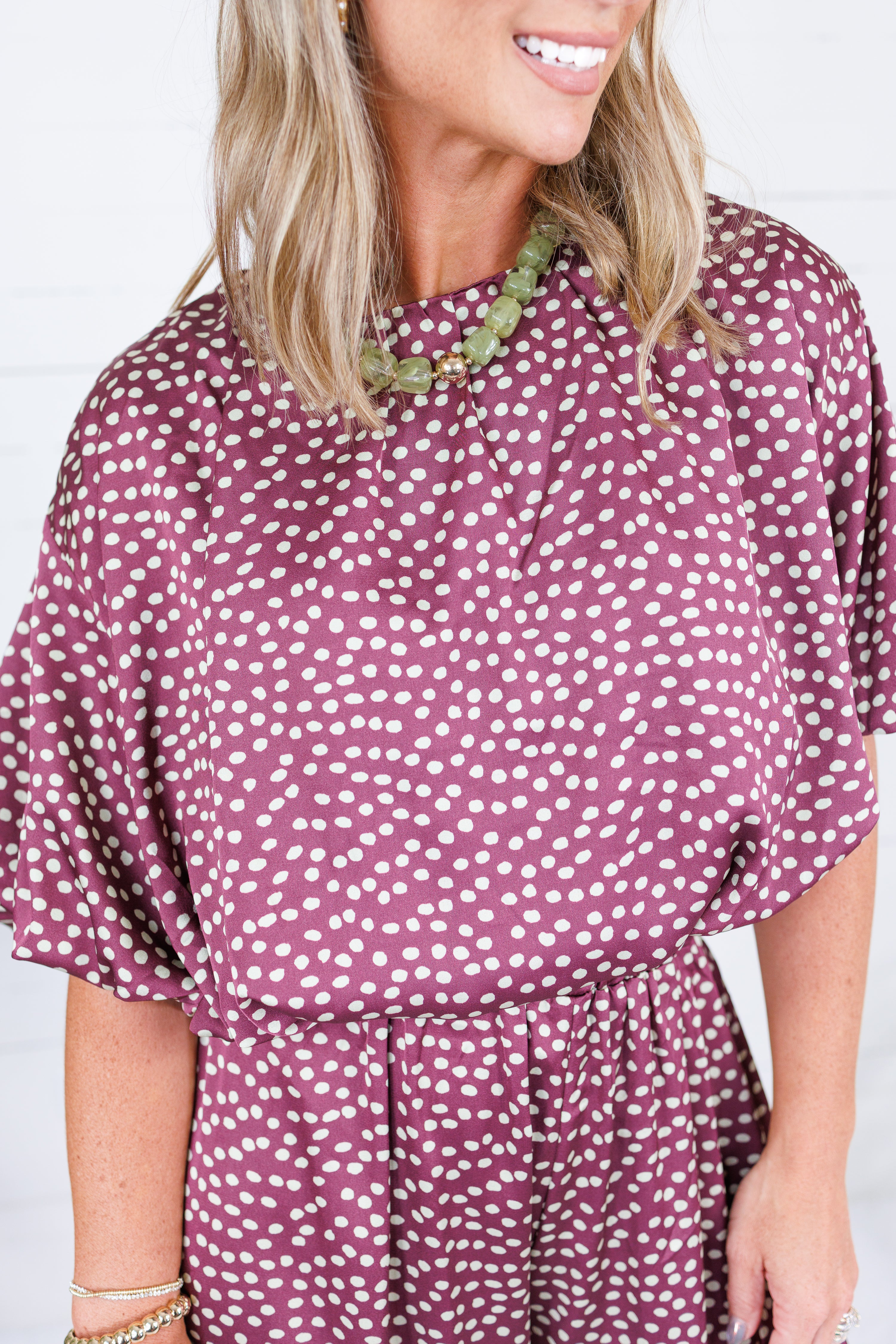 Heather Burgundy Dotty Cropped Bubble Top Glam