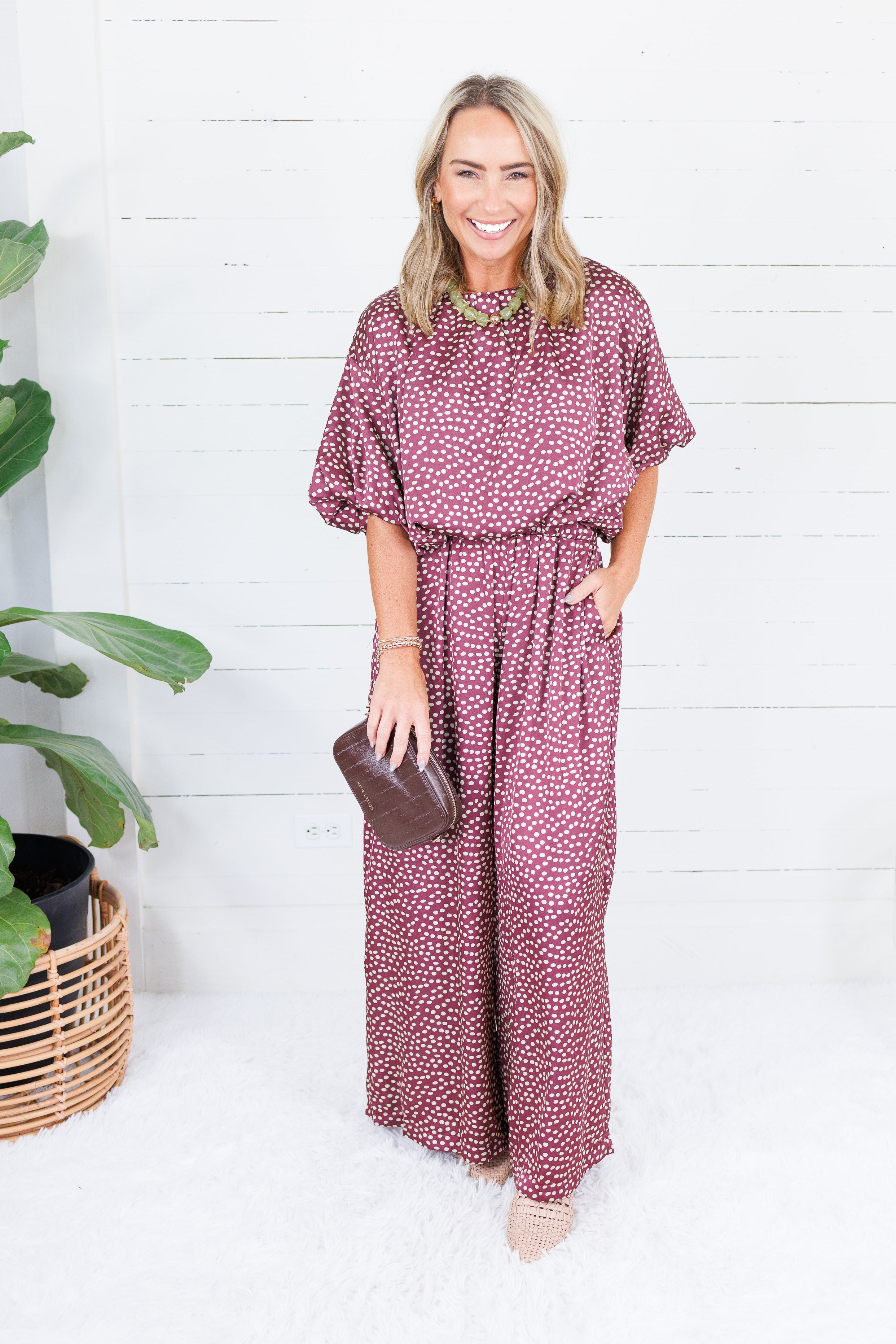 Heather Burgundy Dotty Cropped Bubble Top Glam