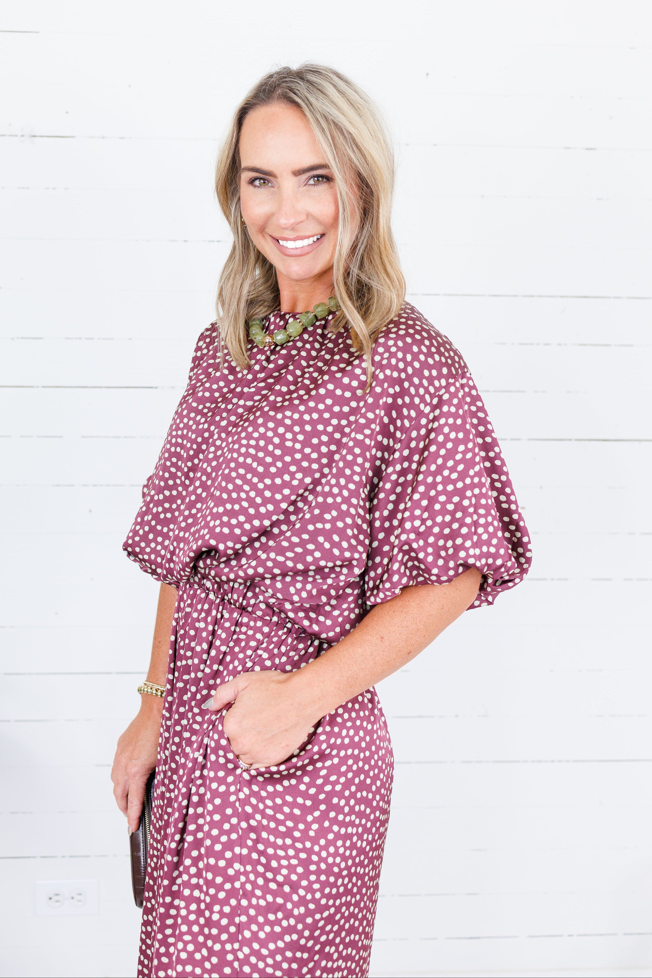 Heather Burgundy Dotty Cropped Bubble Top Glam