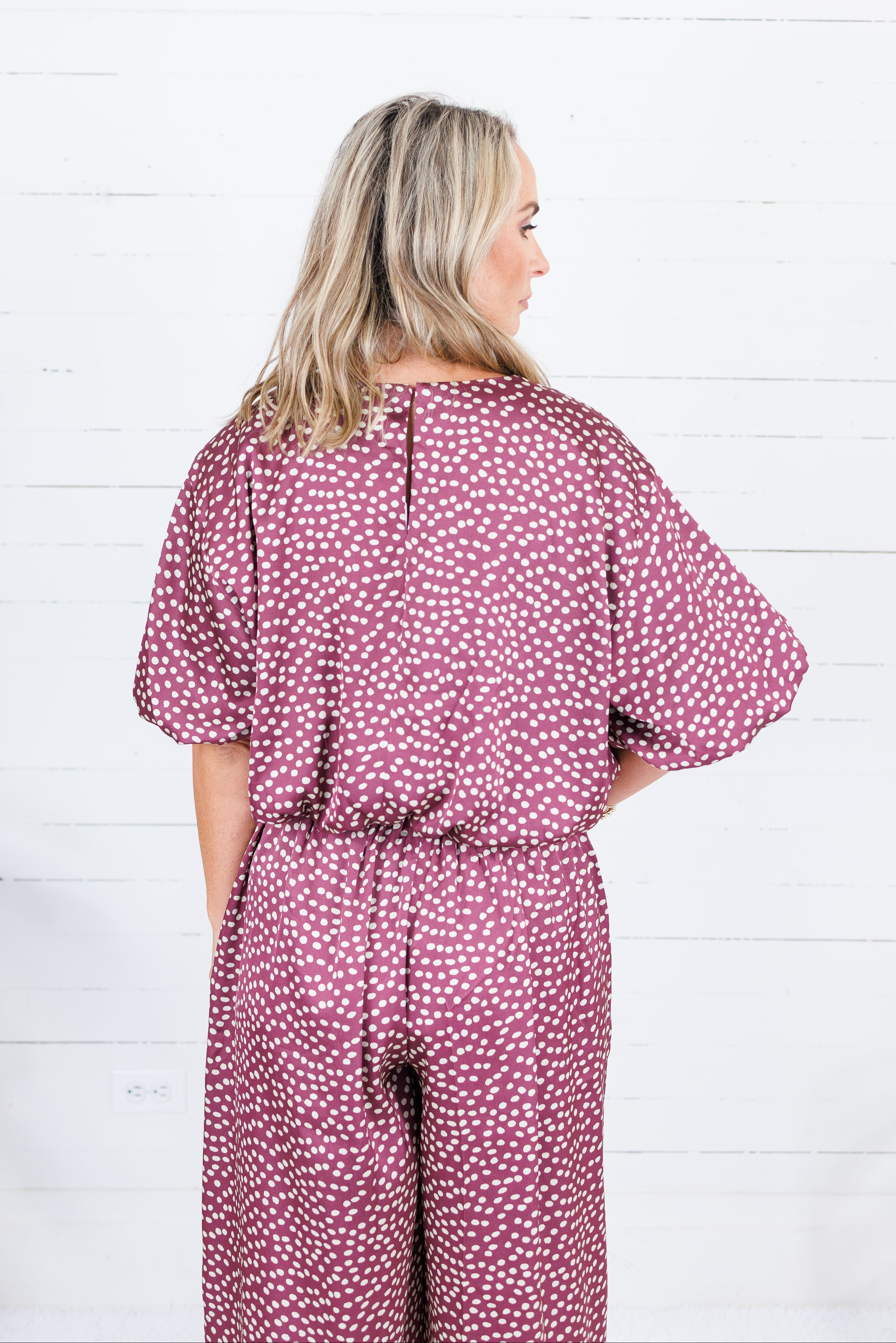 Heather Burgundy Dotty Cropped Bubble Top Glam