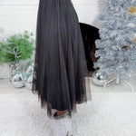 Heinz Black Tulle Midi Skirt Elan