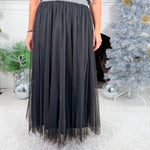Heinz Black Tulle Midi Skirt Elan