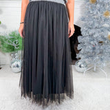 Heinz Black Tulle Midi Skirt Elan