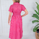 Helen Pink + Red Stripe Nipped Waist Dress Entro