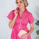 Helen Pink + Red Stripe Nipped Waist Dress Entro