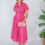 Helen Pink + Red Stripe Nipped Waist Dress Entro
