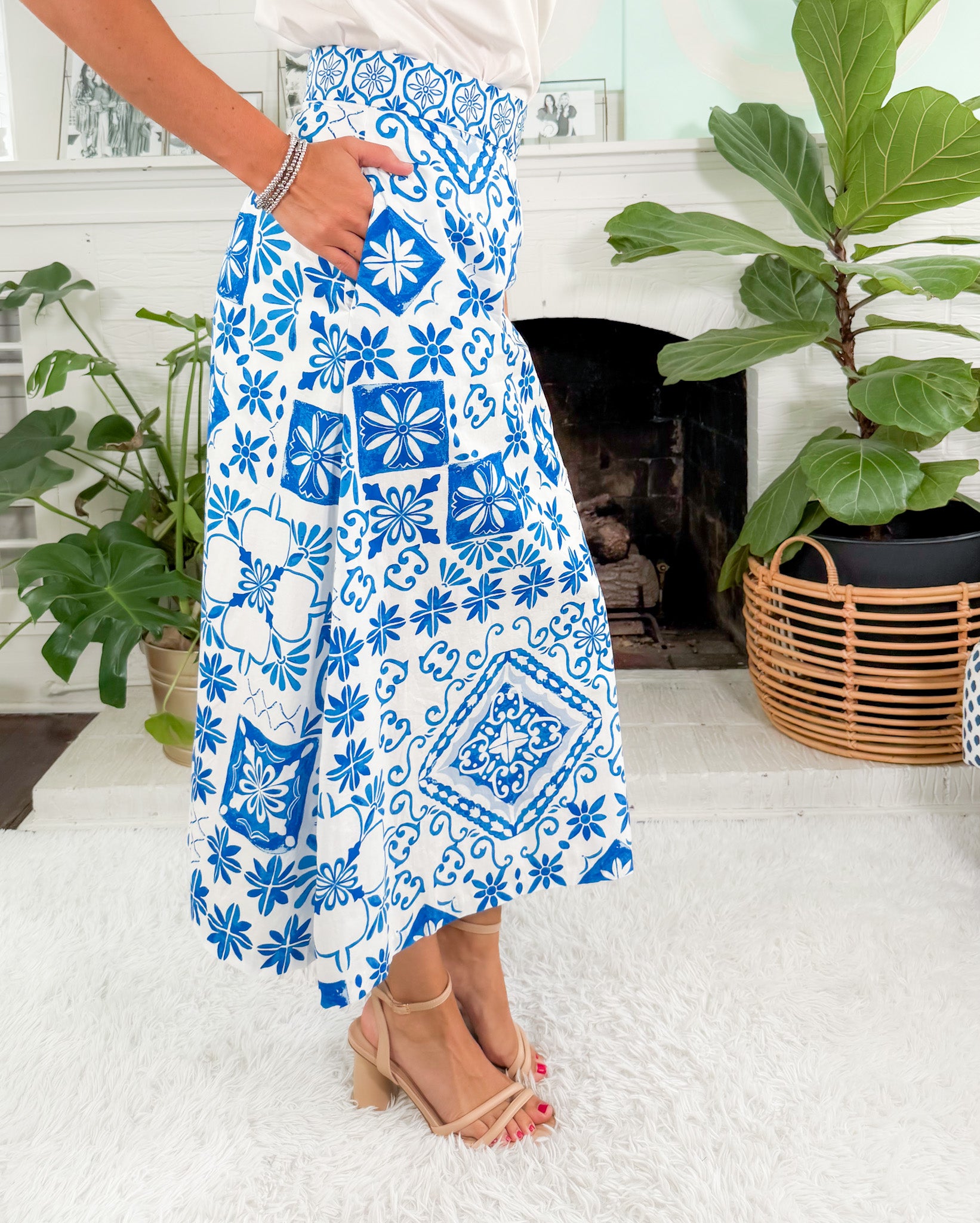 Hemmingway Aegean Blue Tile Midi Skirt Prosperina 