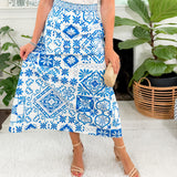 Hemmingway Aegean Blue Tile Midi Skirt Prosperina 