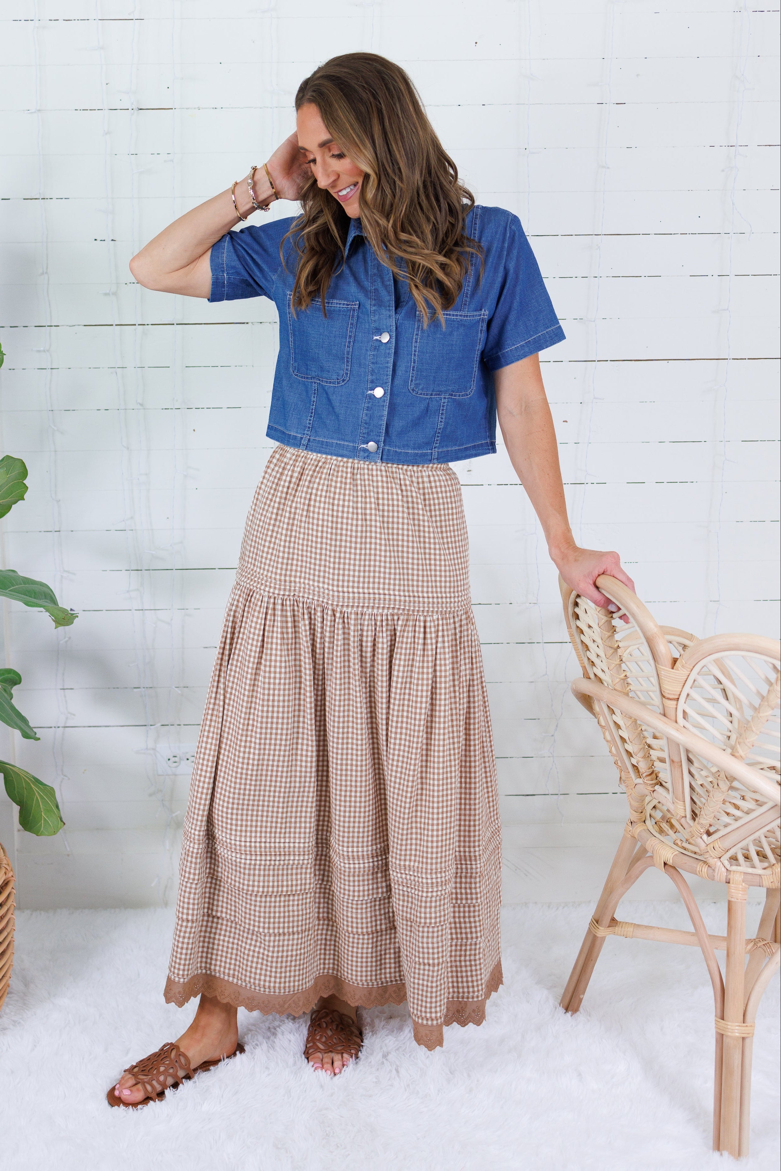 Hendricks Cocoa Gingham Maxi Skirt Karlie 