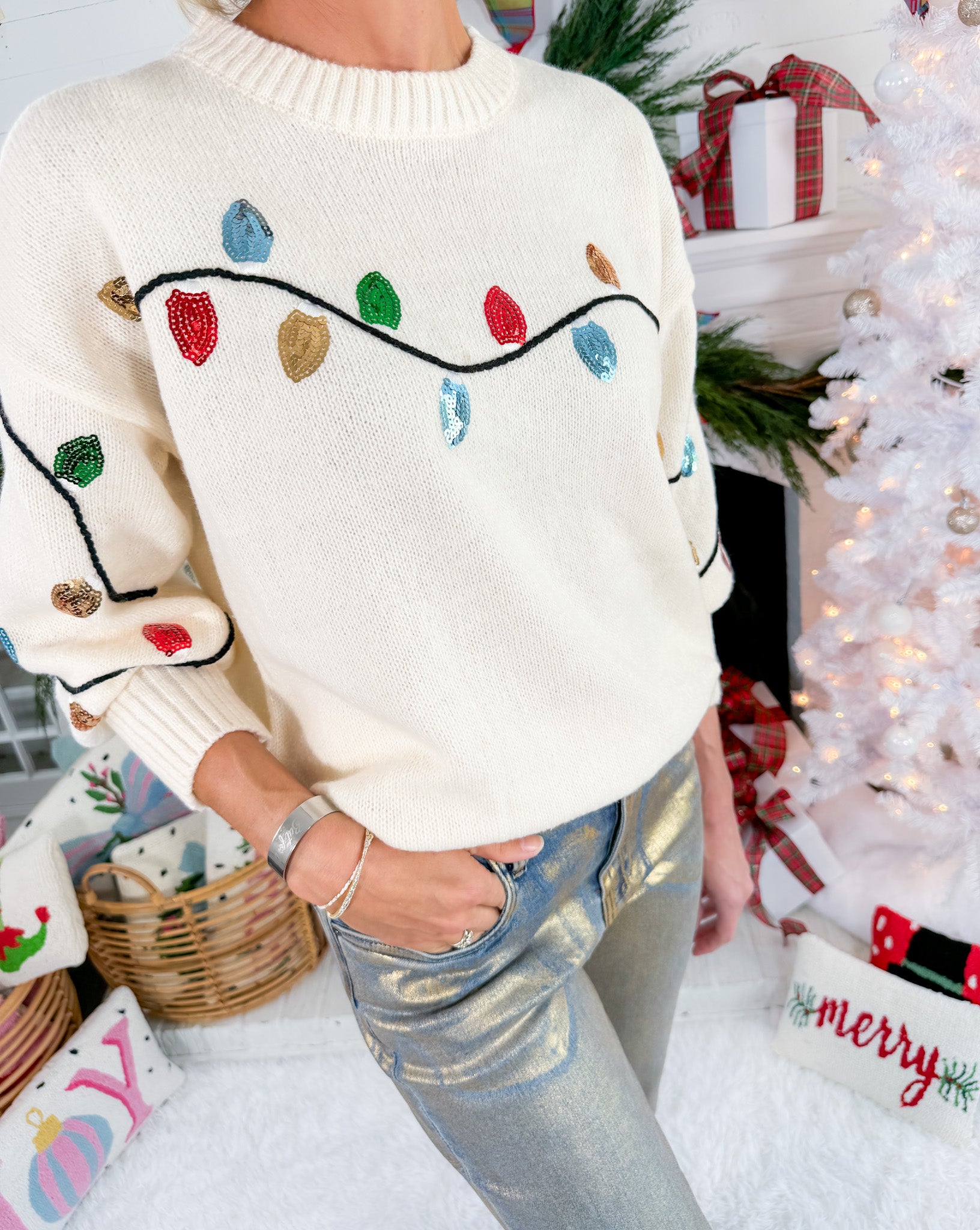 Holiday Lights Cream Sweater