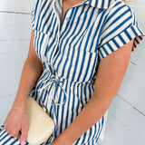 Holland Blue Striped Contrast Detail Mini Dress
